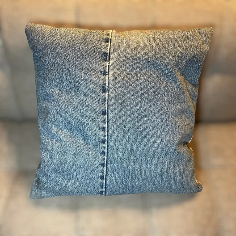 VTG Carter's Woolen Mill Throw Pillow Wool Jeans Cream Blue Red SHEEP FARM DENIM